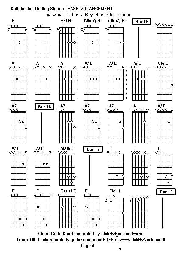 Chord Grids Chart of chord melody fingerstyle guitar song-Satisfaction-Rolling Stones - BASIC ARRANGEMENT,generated by LickByNeck software.